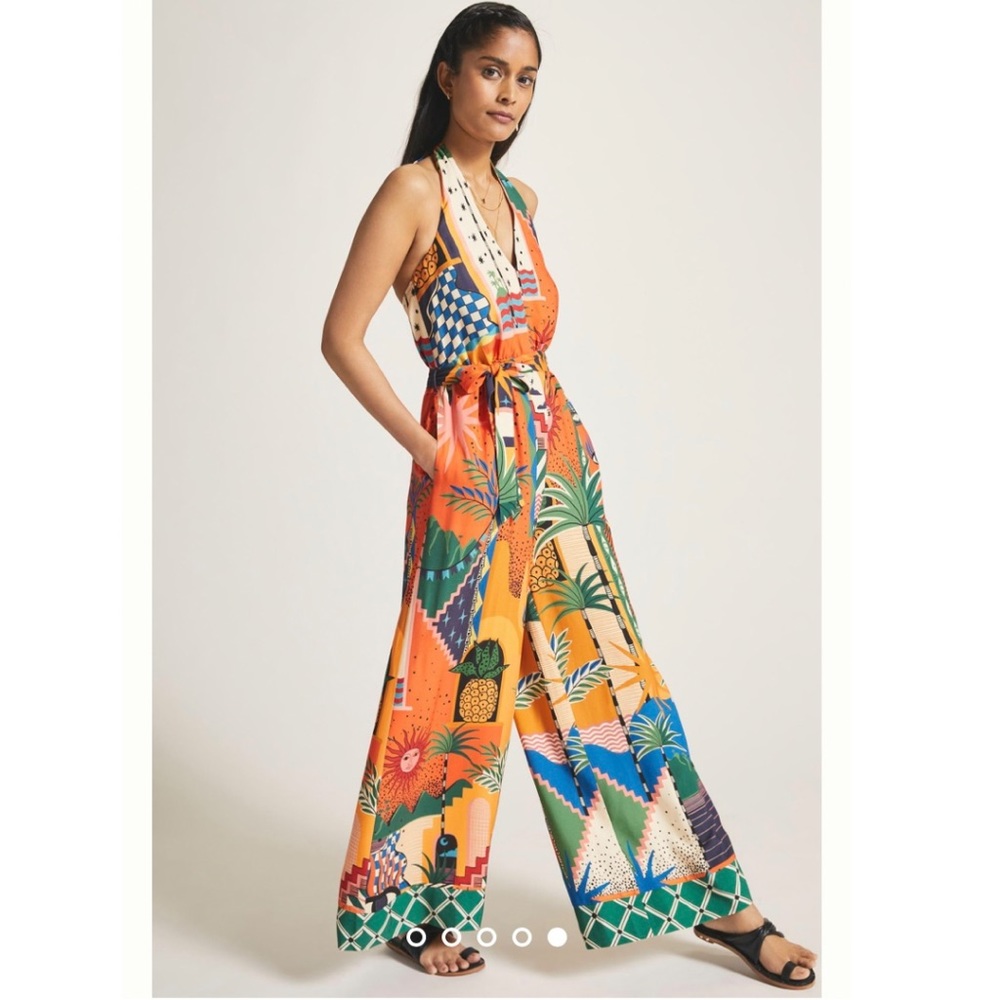 Farm x Anthropologie Halter Jumpsuit Red Motif Size Small